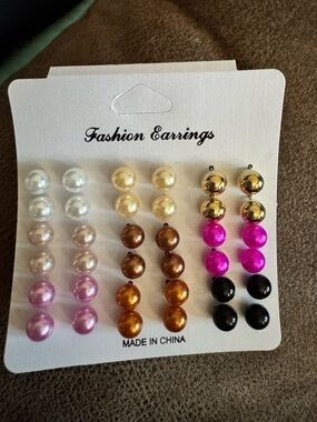 Assorted Pearl Stud Earring Set - Multi Color